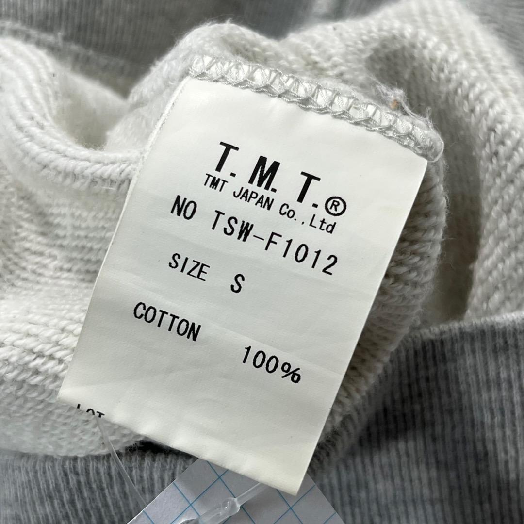 TMT トレーナー プリントスウェット ヴィンテージ加工 リブ袖【S】グレー 青