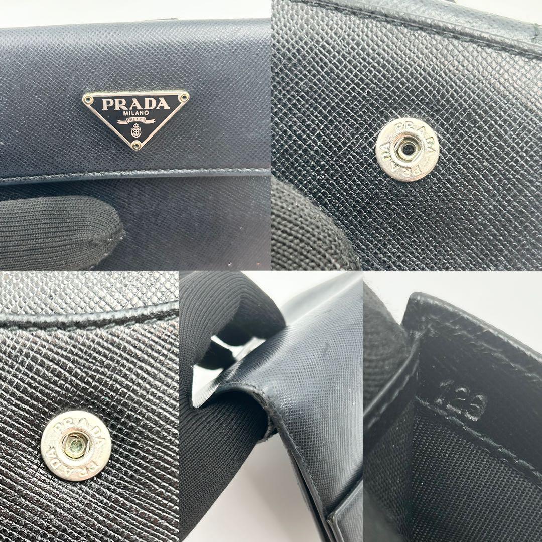 PRADA 折財布 2つ折り サフィアーノレザー 三角プレート 黒 ギャラ箱付