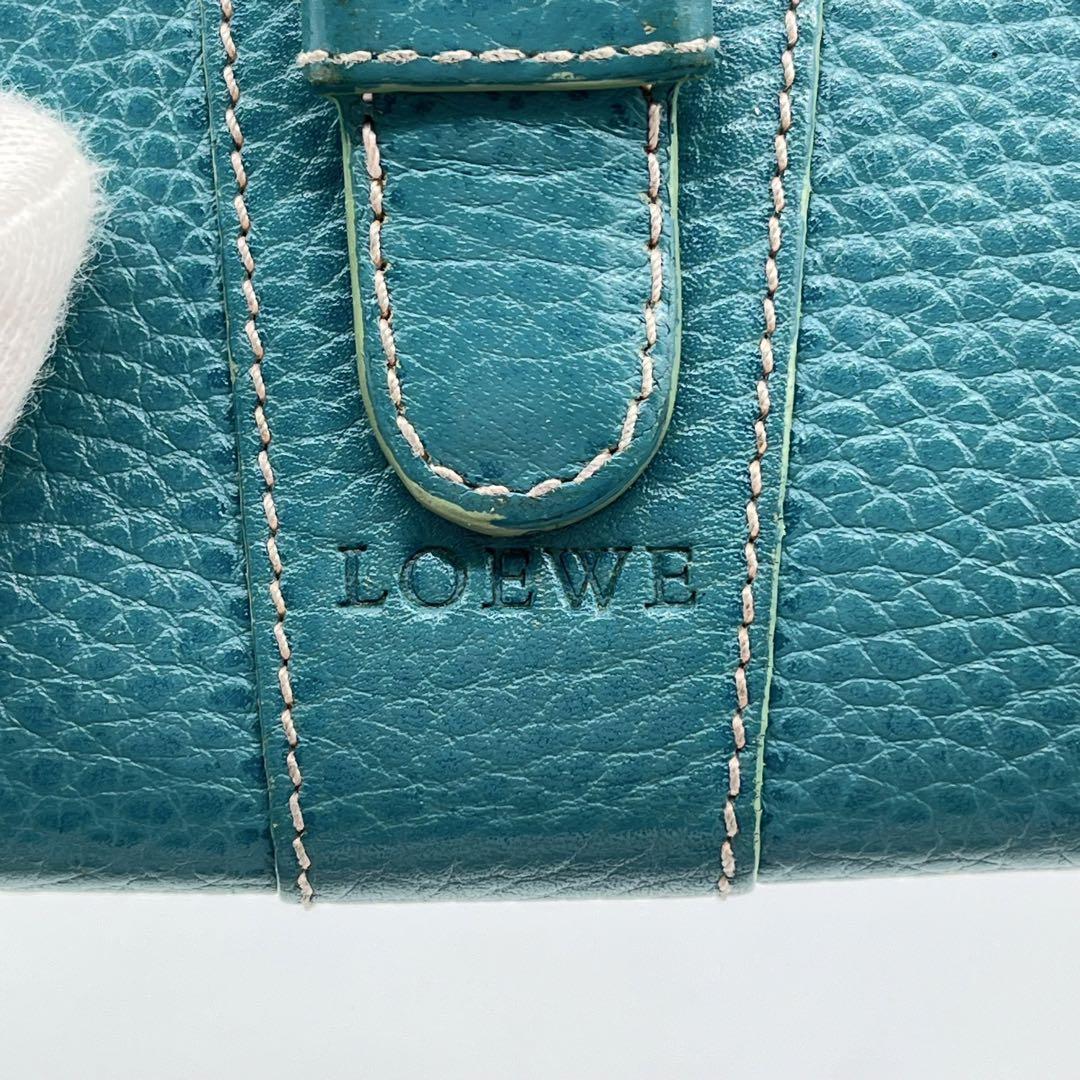 【美品】LOEWE 二つ折り財布 ロゴ型押し シルバー金具 レザー