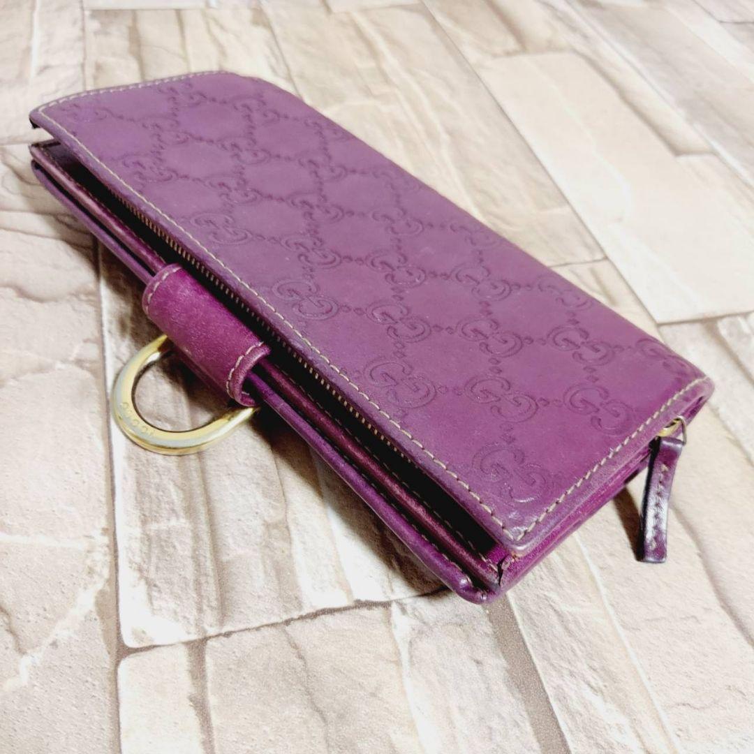 GUCCI 長財布 マイクロシマ ロゴプレート GG パープル - メルカリ