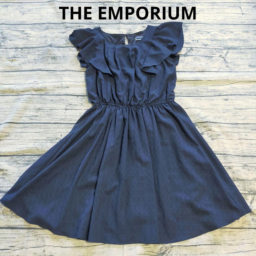 THE EMPORIUM ジエンポリアム　ネイビー　ワンピース　透かし　肩フリル