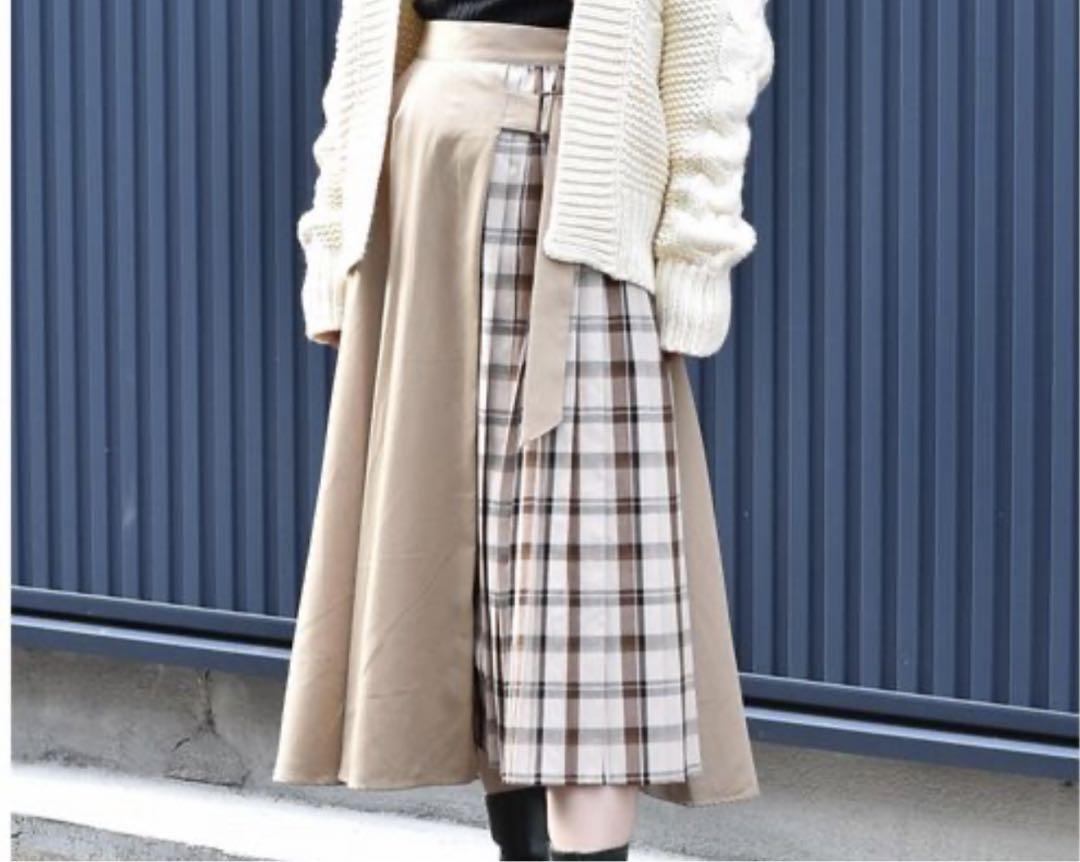 チェック スカート 秋 秋服 森ガール 清楚 デート ベージュ 茶色 大人