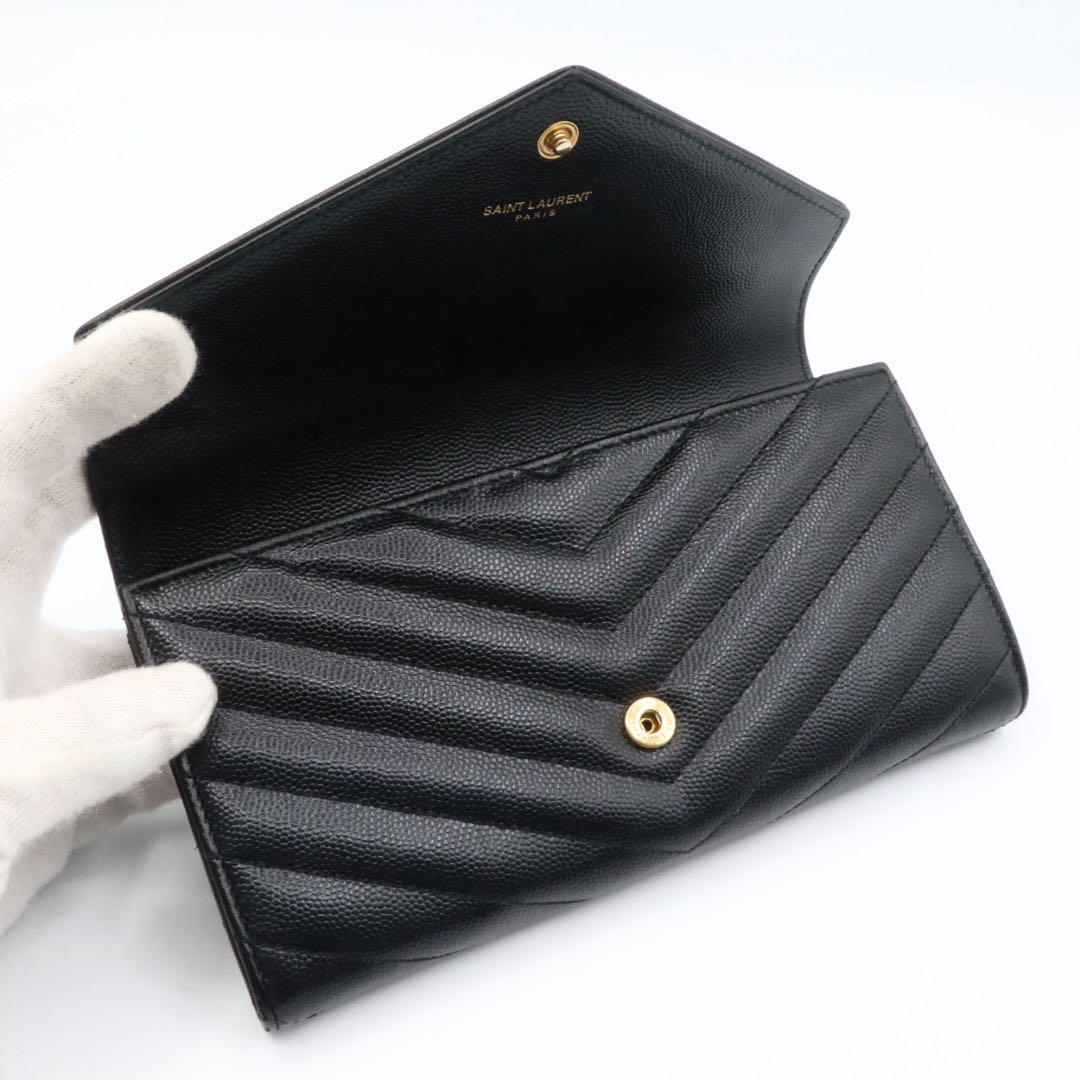 美品　サンローラン　パリ　Vステッチ　YSL 長財布　ブラック