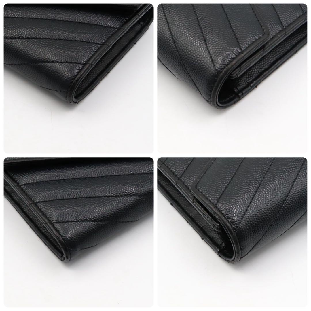 美品　サンローラン　パリ　Vステッチ　YSL 長財布　ブラック