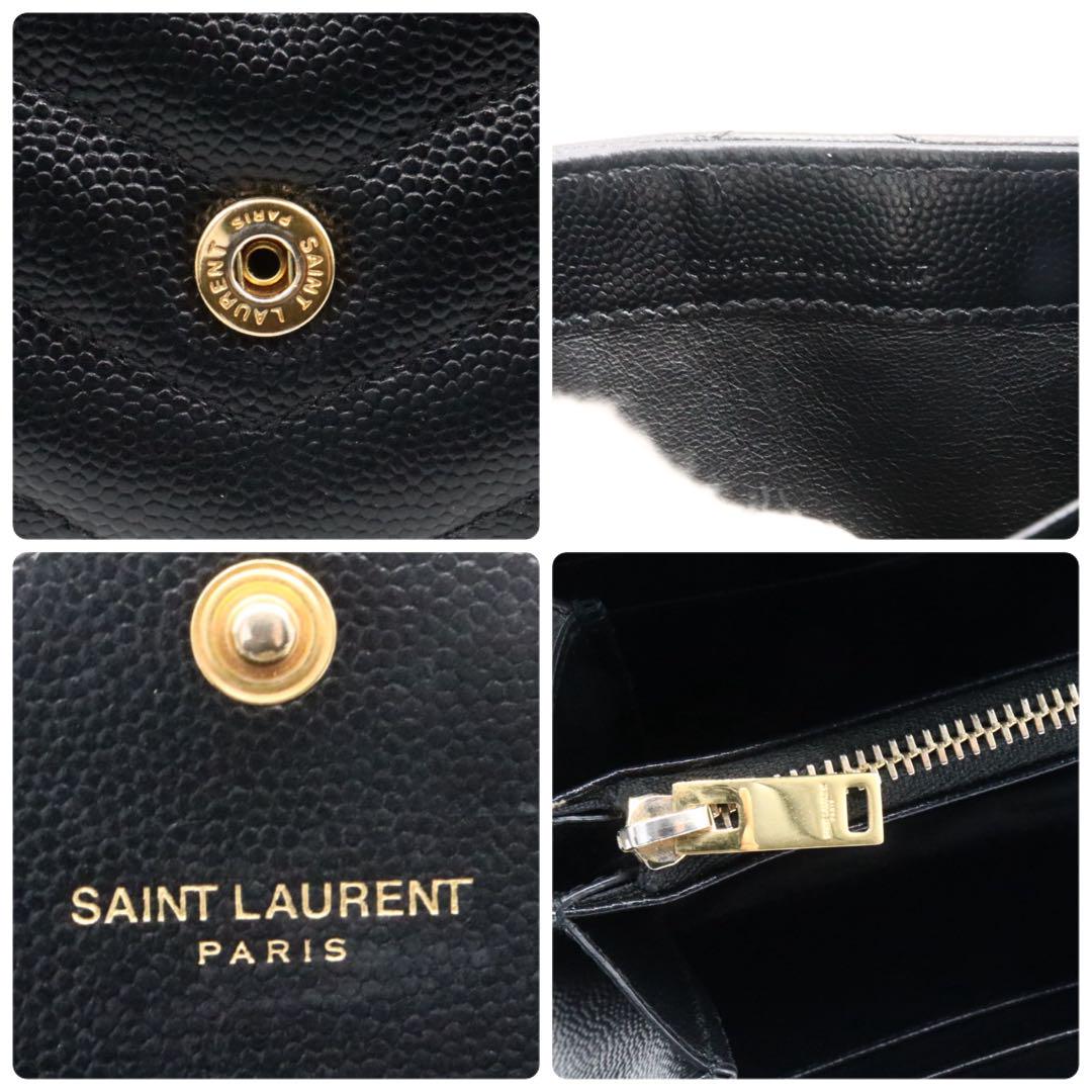 美品　サンローラン　パリ　Vステッチ　YSL 長財布　ブラック