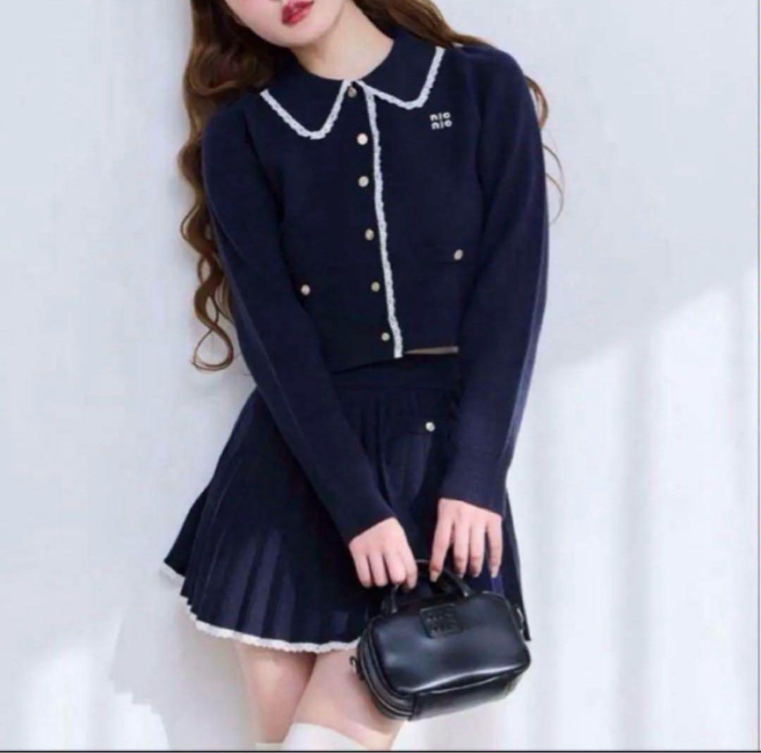 NICE CLAUP ポロ襟ニットセットアップ ネイビーFREE SIZE・one after another NICE CLAUP