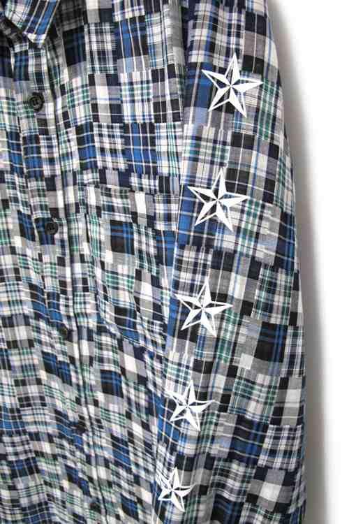 新品 STAR BLUE Mサイズ dnT83-m80229501257 OVERDESIGN パッチワークシャツ 最新品