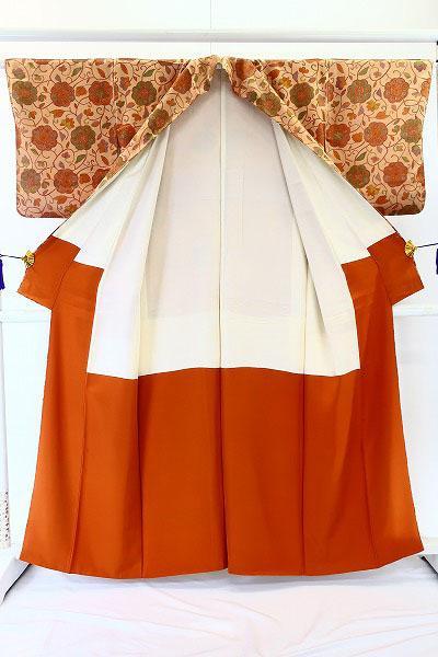 小紋 唐花 花紋 ベージュ 身丈161cm 裄丈64cm 袷 仕立て上がり 正絹