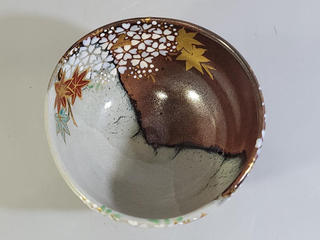 茶道具 掛分雲錦茶碗 香せつ作 共箱 美品 DT282
