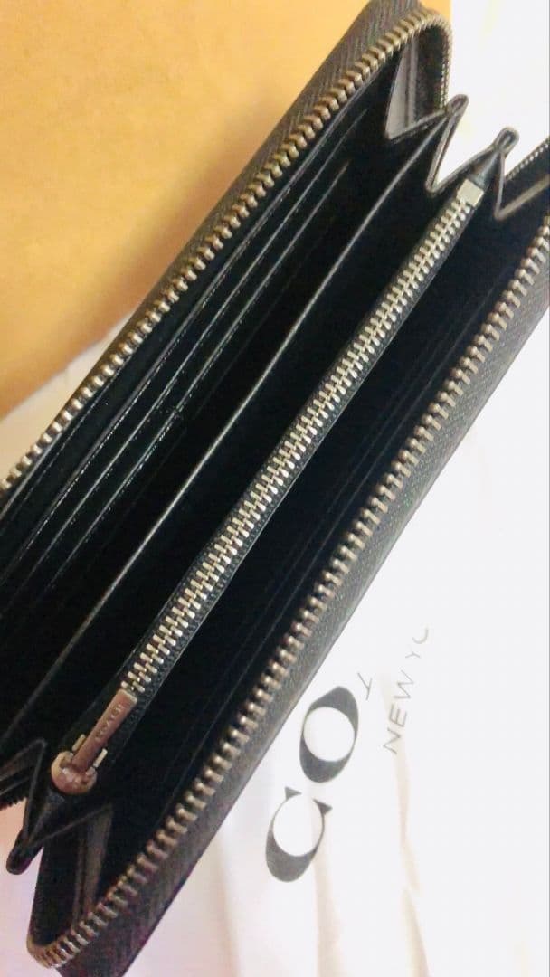 ✨COACH✨ベースボールステッチ アコーディオンウォレット 黒×ベージュ