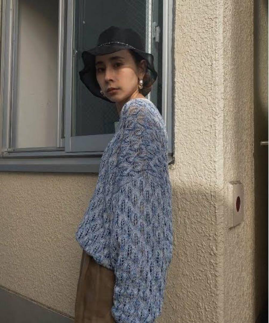 ameri MEDI LOOSE CROCHET KNIT ブルー