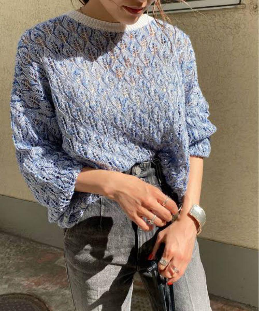 ameri MEDI LOOSE CROCHET KNIT ブルー