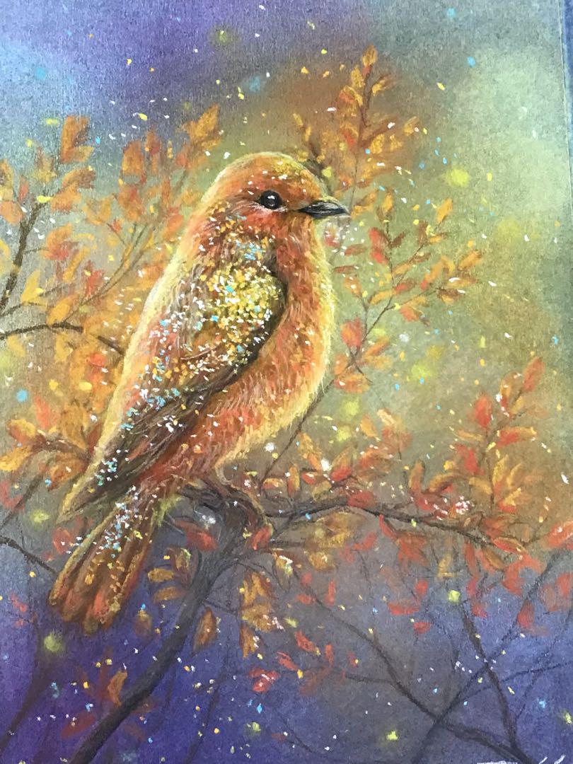 jewelry bird 3ハンドメイドパステル画絵画アート原画