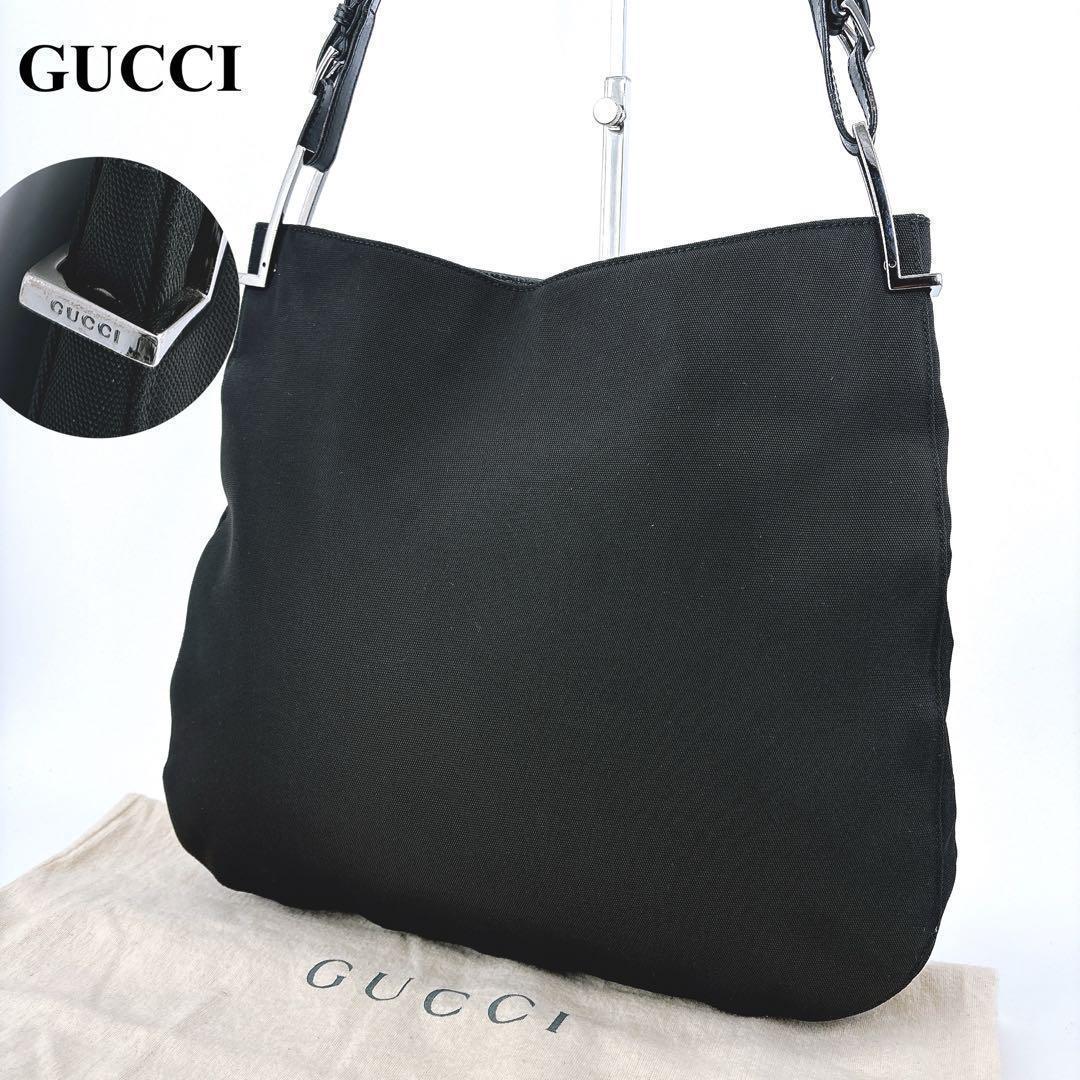 【極美品】GUCCIグッチ/ワンショルダーバッグ/ナイロン/黒/トートバッグ/黒