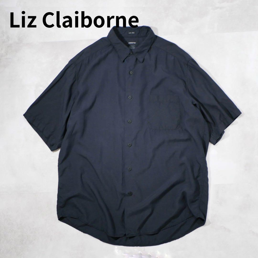 LIZ CLAIBORNE 90s シルク100% 半袖シャツ ブラック Lトップス