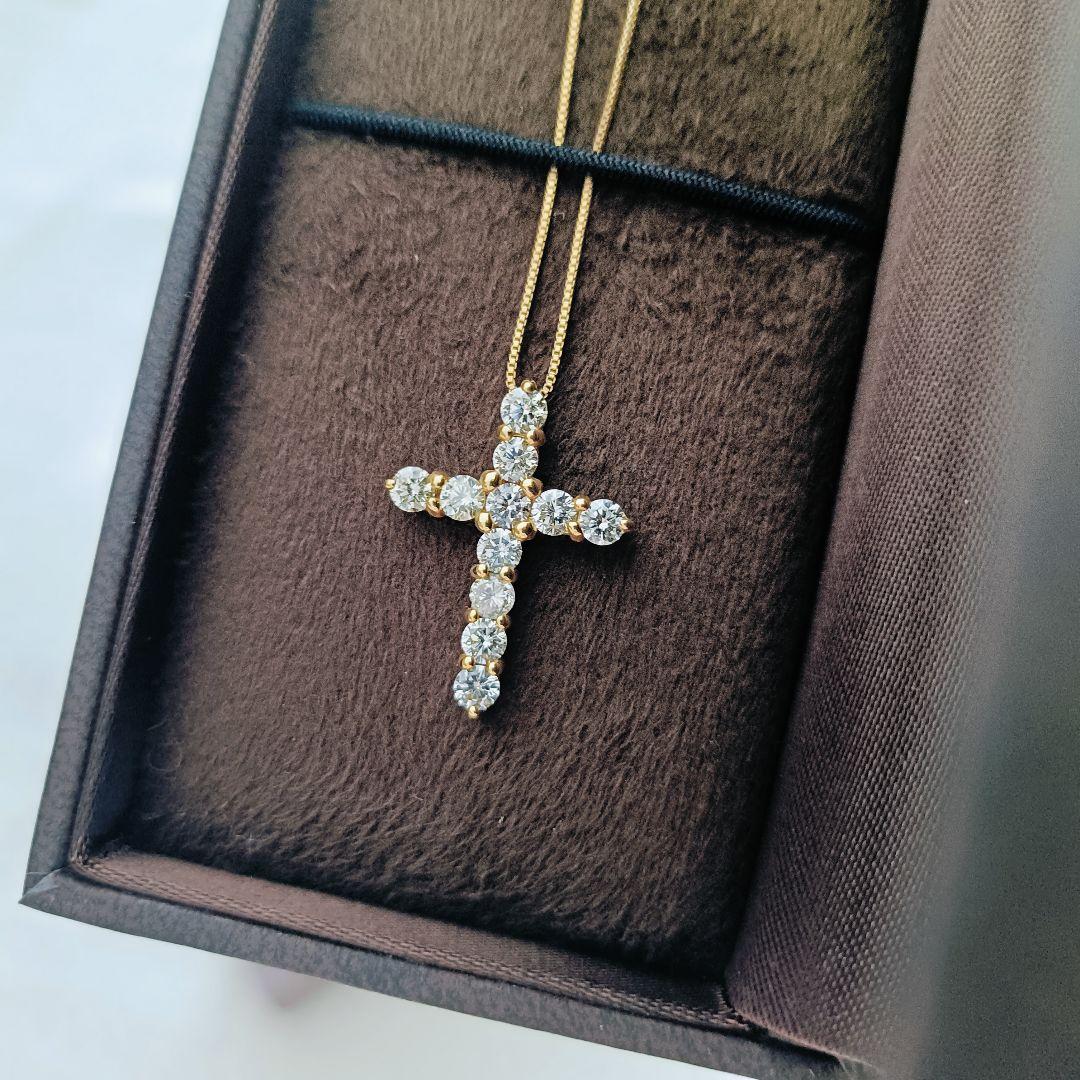 【美品】クロスネックレス ゴールド ダイヤモンド k18 1.00ct 金 十字