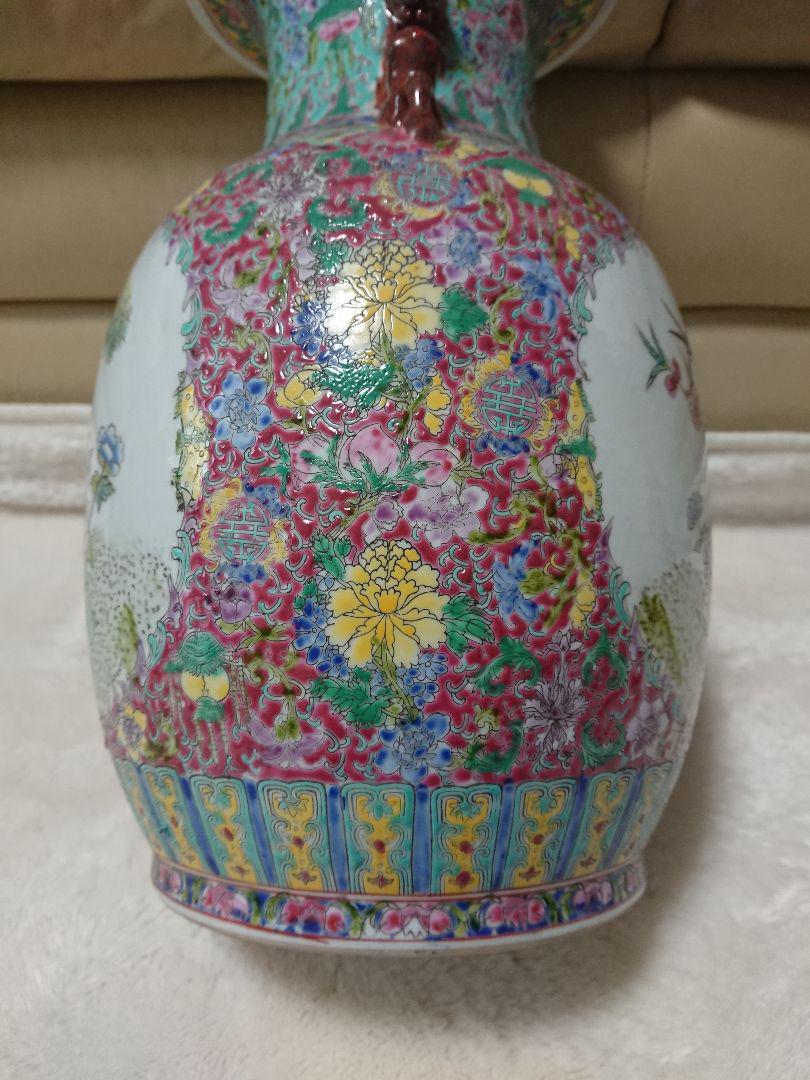 陶器 花瓶 花器 大清乾隆年製 燕 花