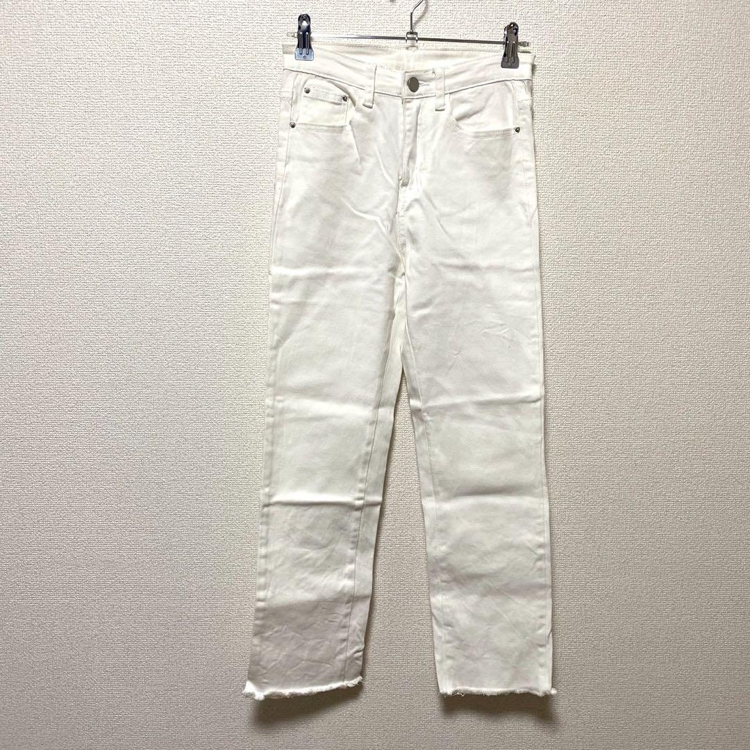 【CHUNXSHA】スキニーパンツ 裾フリンジ ストレッチ有 綿混 無地 S