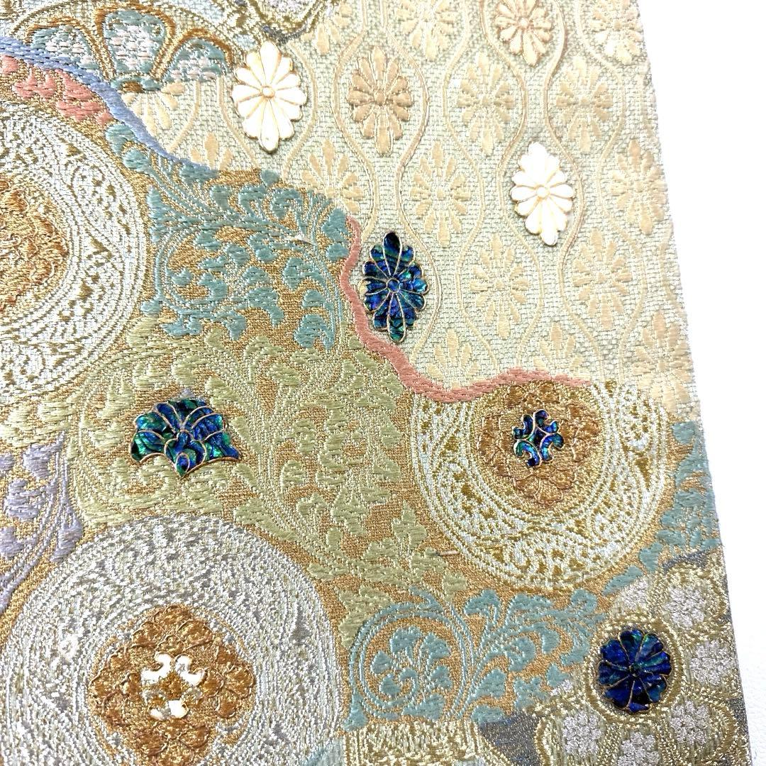 帯4258 ●高級 正絹 道長王朝裂 螺鈿細工 六通 袋帯 帯4258 ●高級 正絹 道長王朝裂 螺鈿細工 六通 袋帯