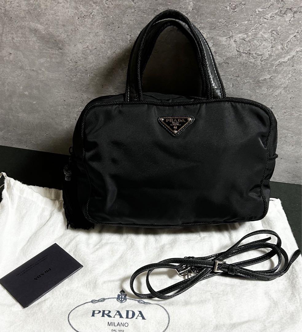 PRADA ソフトグレインレザー ショルダーバッグ 横長 筒型 *VIP