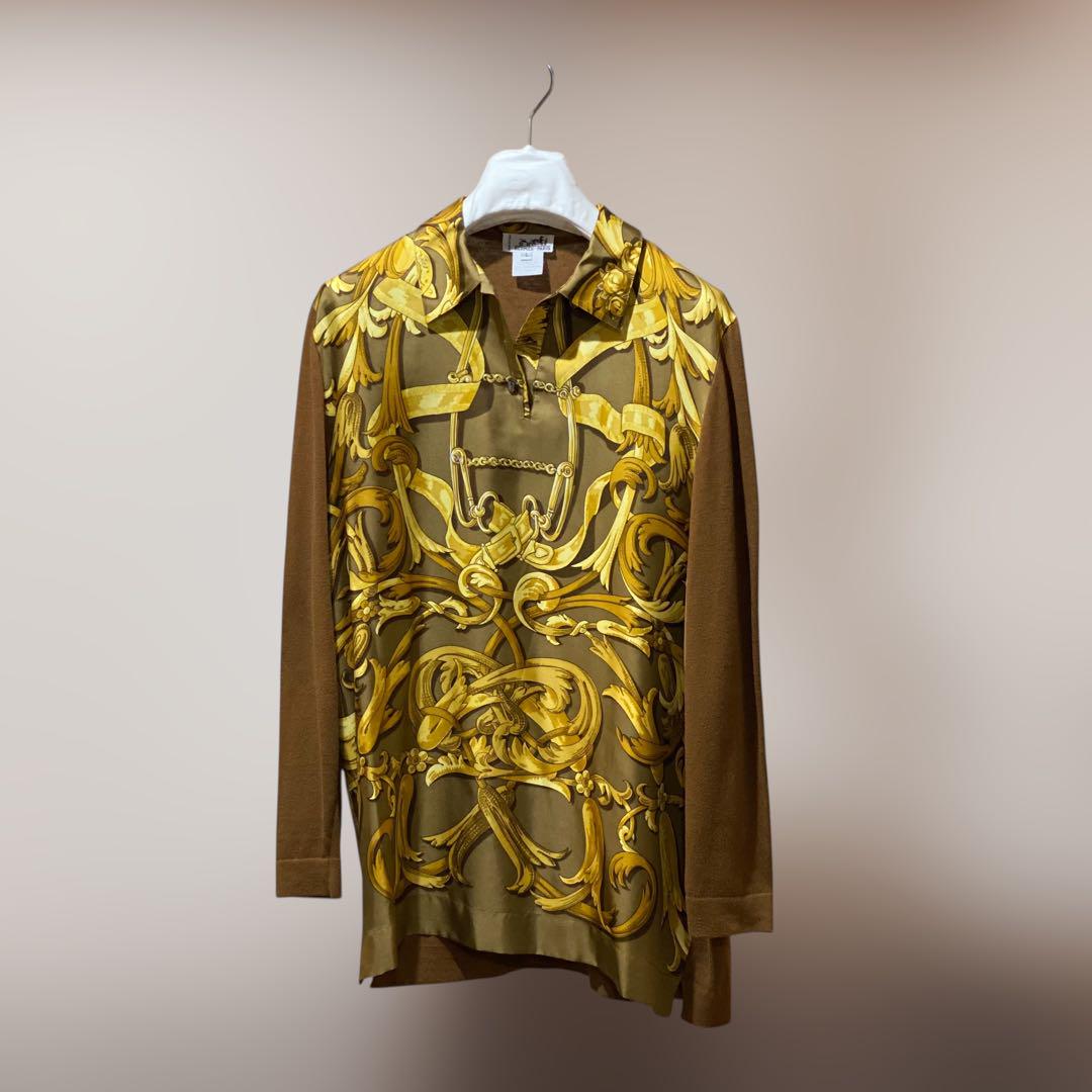 洋服通販 - 新作アイテムを HERMES シルク×カシミヤ ニット切り替えシルクシャツ VINTAGE トップス