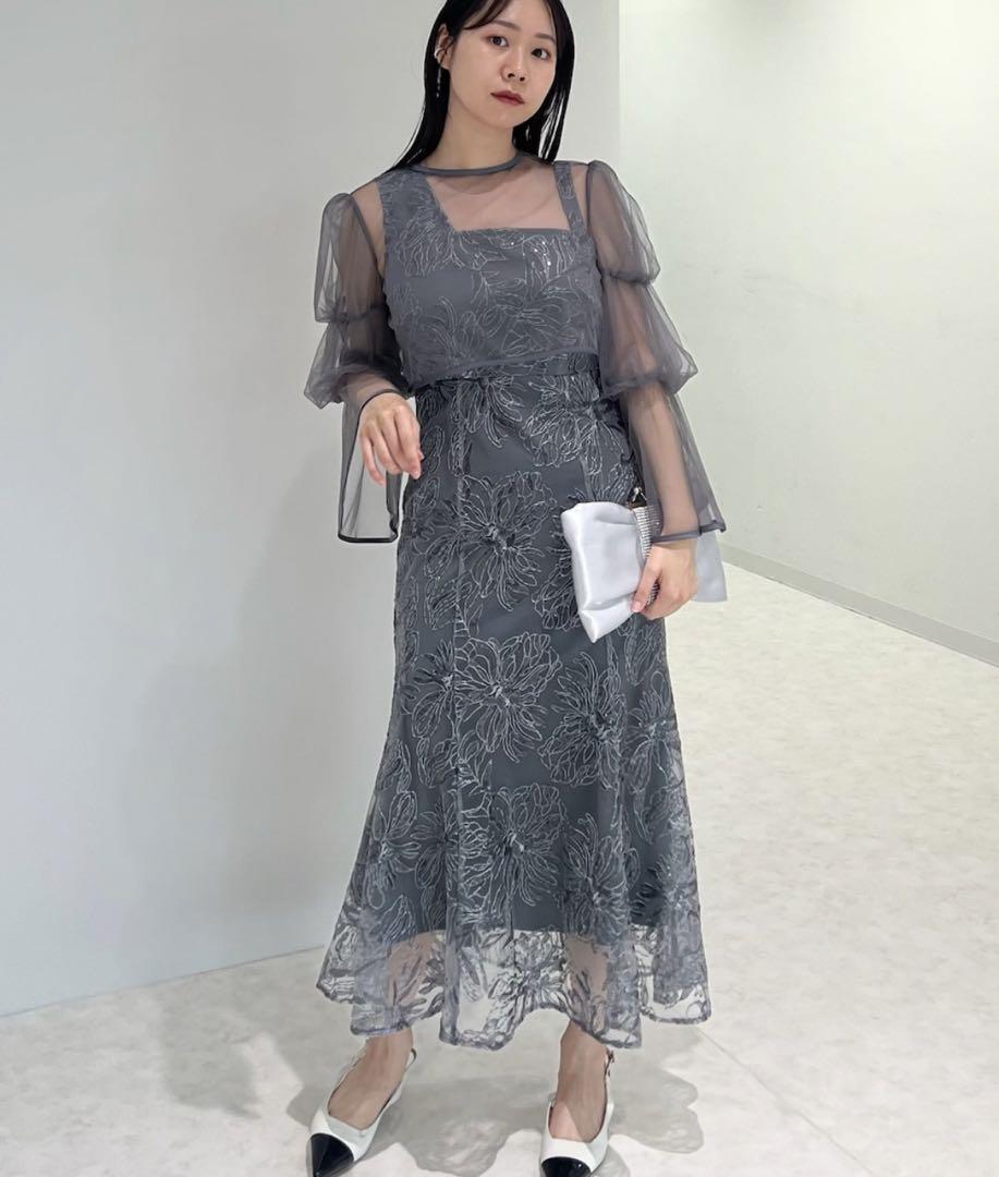 【LEJA】フレアスリーブボレロ花柄刺繍マーメイドドレス 2点セット