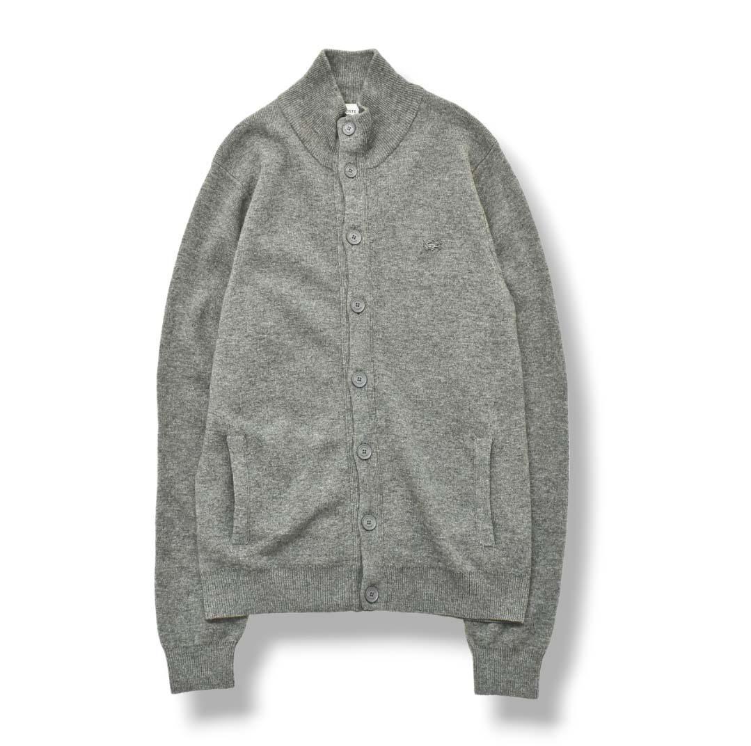 極美品】 ラコステ カシミヤ ウール ニット カーディガン 灰 無地 極美品】 ラコステ カシミヤ ウール ニット カーディガン 灰 無地