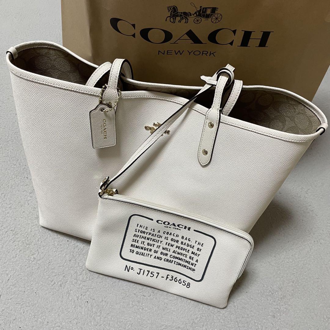 COACH リバーシブルバッグ ホワイト/ベージュ