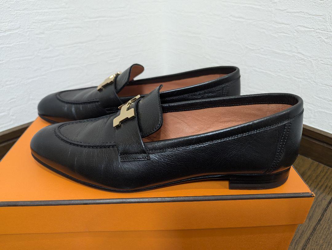 【超美品】エルメス モカシンパリ 黒 ゴールド　39 ユニセックス