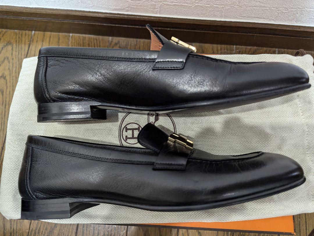 【超美品】エルメス モカシンパリ 黒 ゴールド　39 ユニセックス