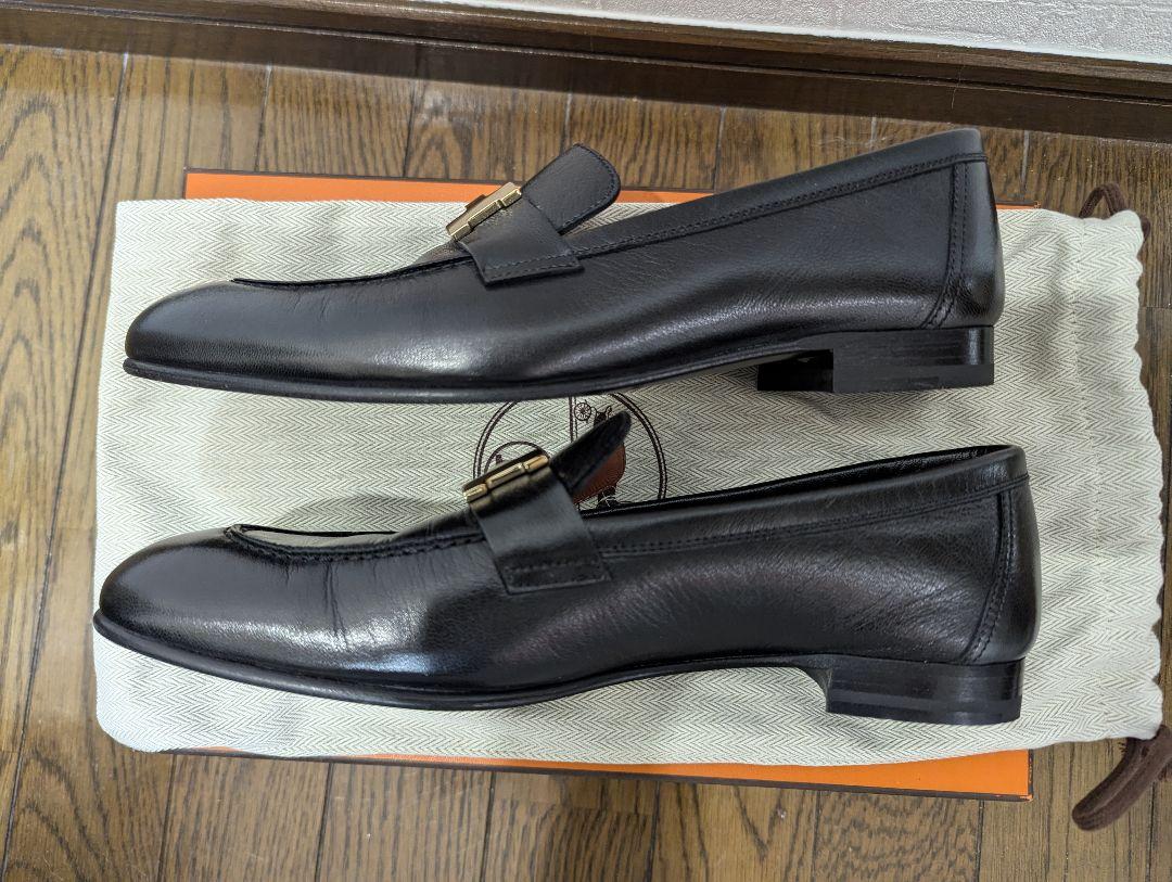 【超美品】エルメス モカシンパリ 黒 ゴールド　39 ユニセックス
