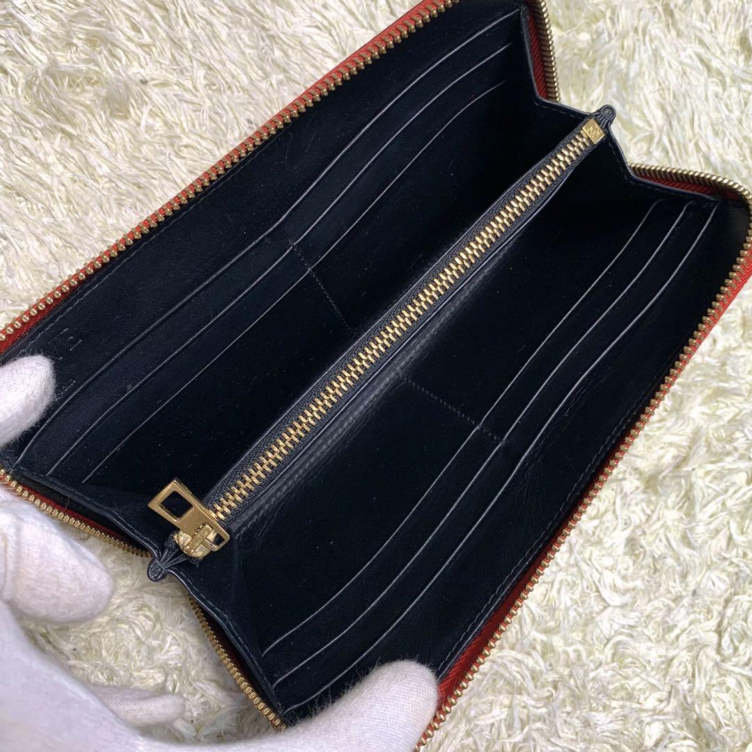 希少】ロエベ 長財布 ラウンドファスナー アナグラム ロゴ型押し 赤