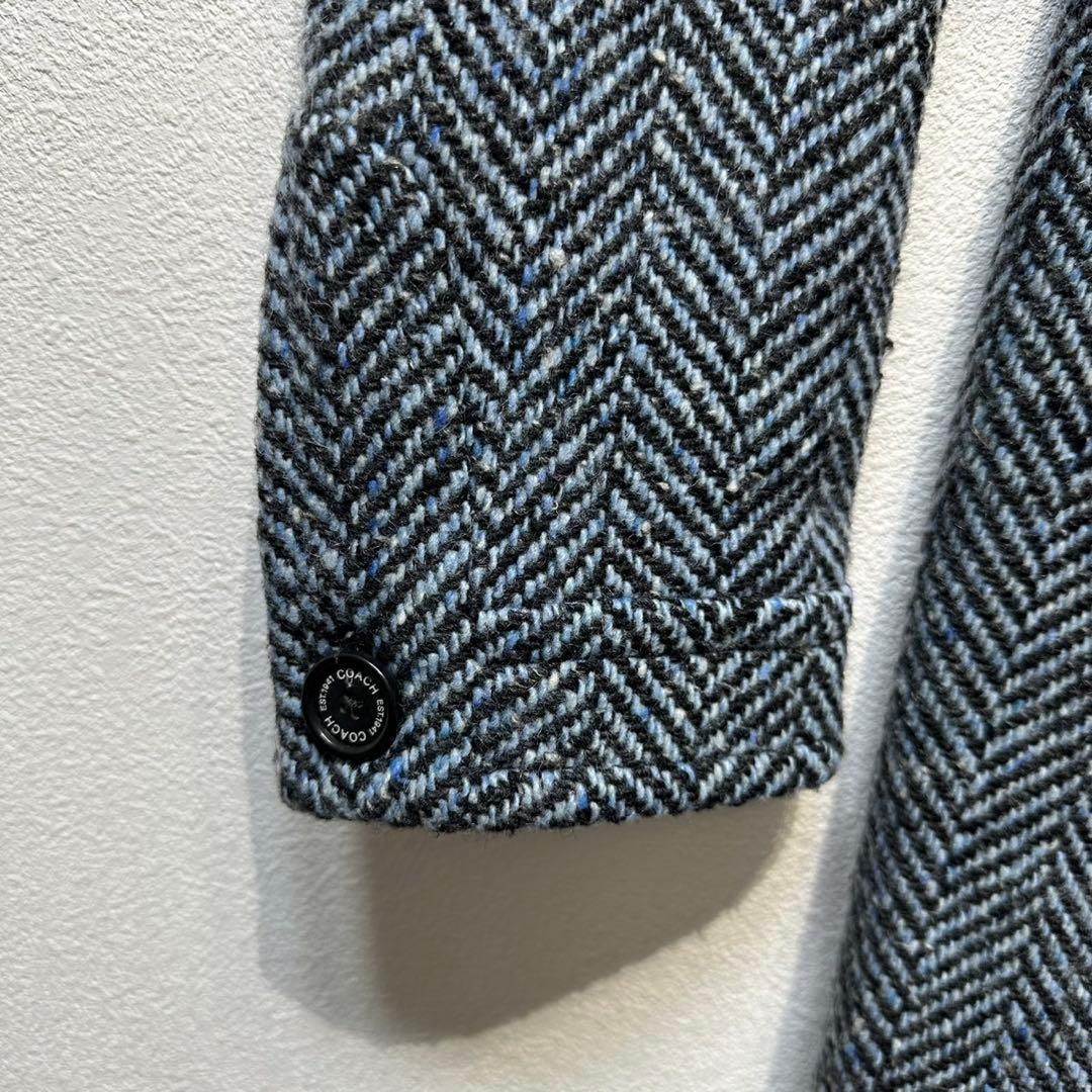 希少 COACH 上質 ウール ツイード レザー シグネチャー 総柄 コート 希少 COACH 上質 ウール ツイード レザー シグネチャー 総柄 コート