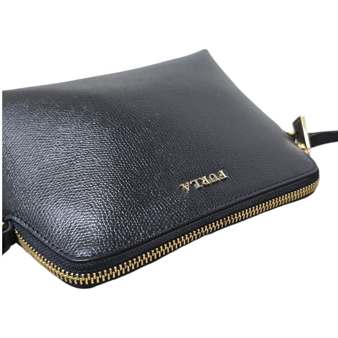 美品 FURLA フルラ ショルダーバッグ ボエム ブラック レザー ロゴ金具