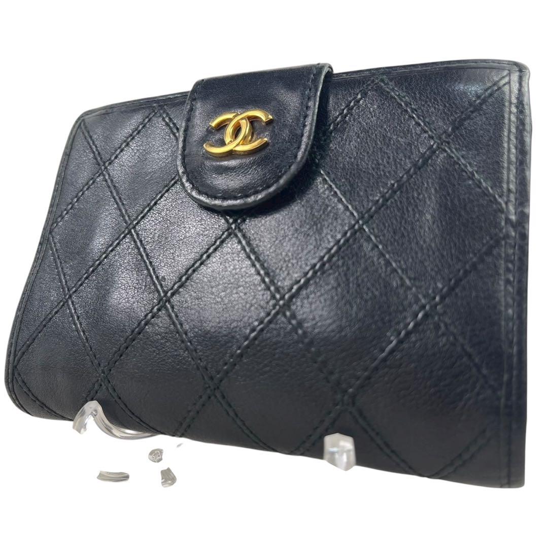 シャネル 折財布 がま口 レザー ビコローレ ブラック 黒 ココマークCHANEL
