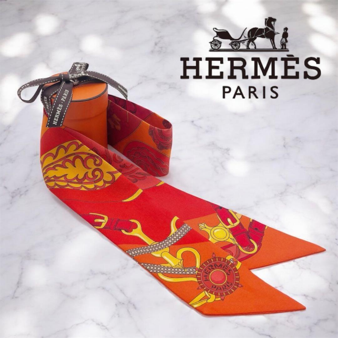 HERMES エルメス ツイリー スカーフ シルク オレンジ 系