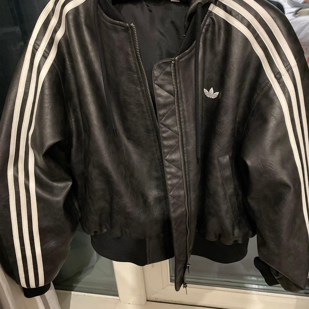 adidas フード付きレザージャケット 3XL ブラック3XL 4L adidas