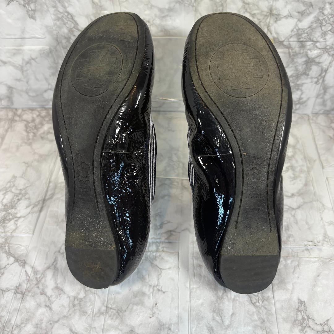 TORY BURCH トリーバーチ 黒エナメルバレーシューズ 7.5M 靴