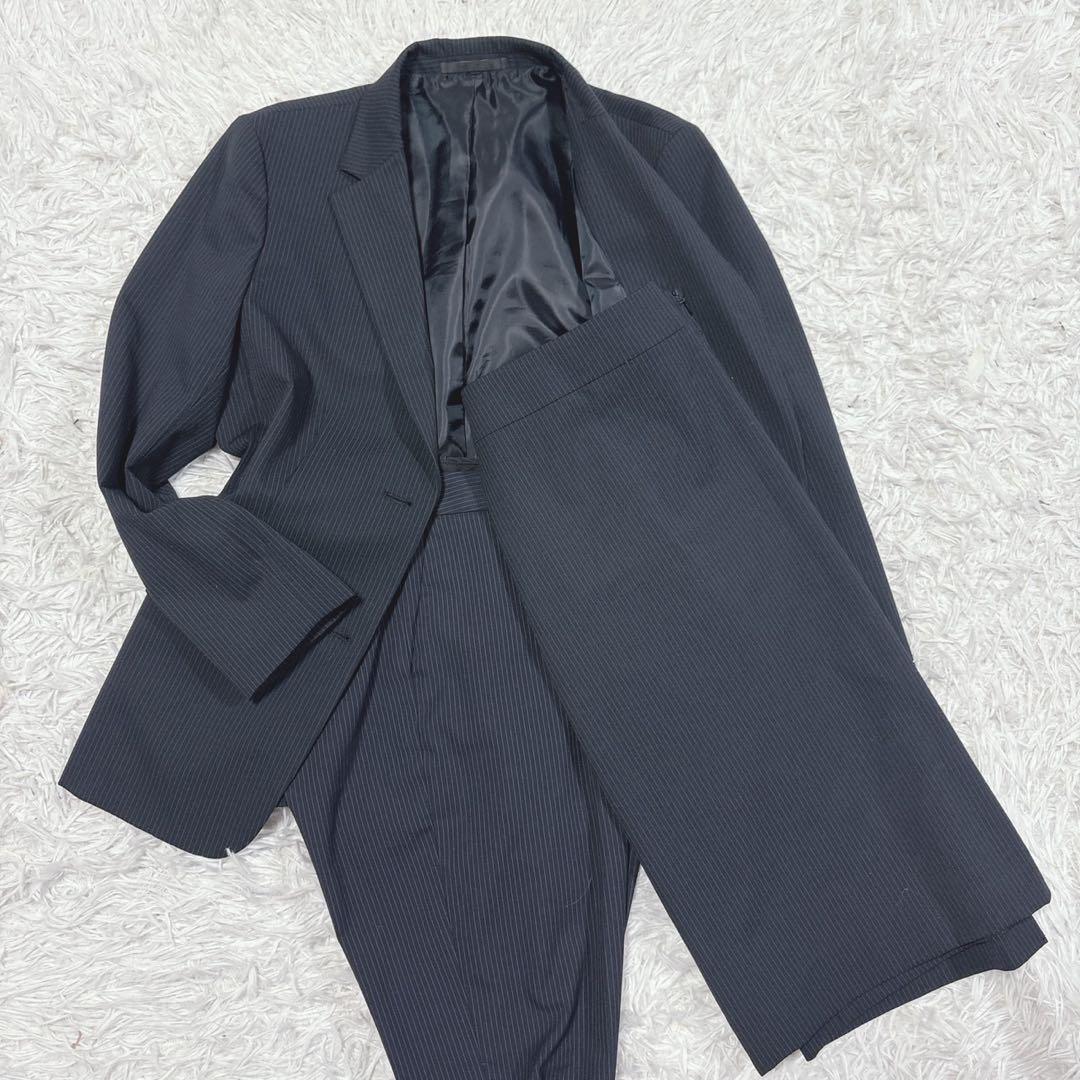 ✨美品✨ユニクロ　ビジネススーツ　セットアップ　ストライプ　ネイビー　Ｌ　42 UNIQLO ユニクロ スーツ セットアップ ネイビー ストライプ L