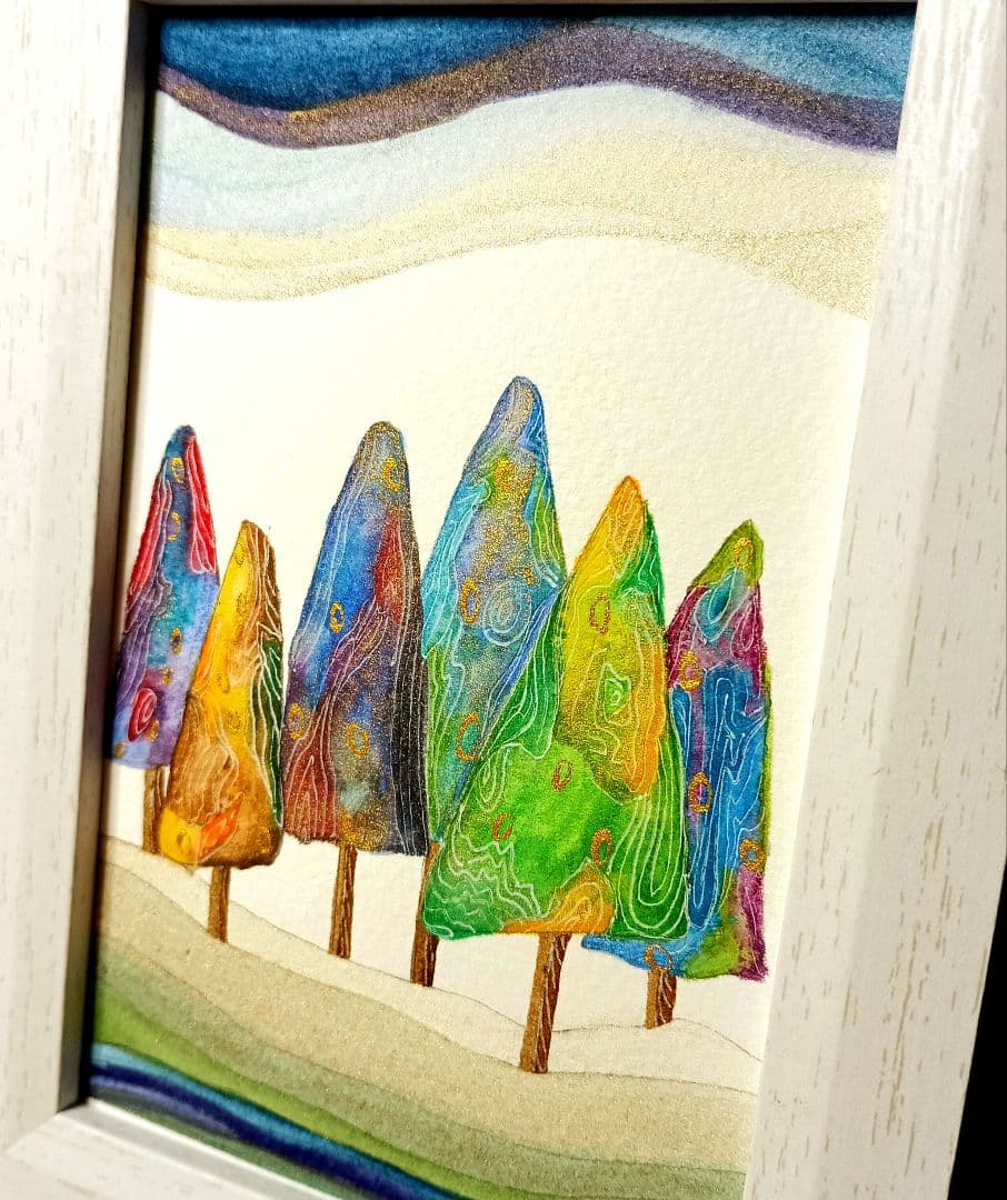 光を纏い金の輪のなる樹 水彩画原画 光を纏い金の輪のなる樹 水彩画原画