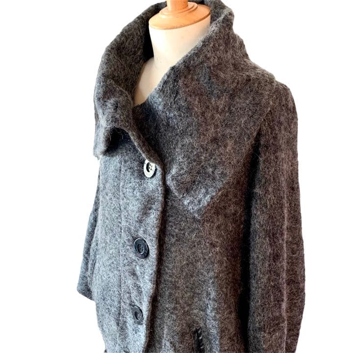 変形コート リツコシラハマ コート モヘヤ グレー ロングコート