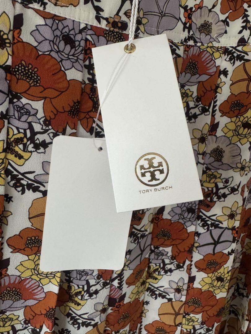 TORY BURCH プリーツスカート 花柄 新品タグ付きM〜L シルク100