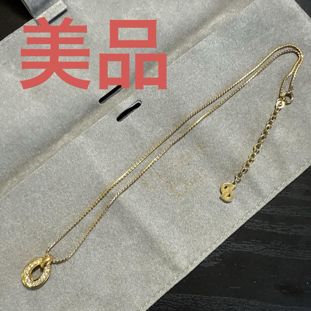【美品】Christian Dior サークル　ネックレス　カラーラインストーン Christian Dior ラインストーン付きゴールドカラーネックレス 美