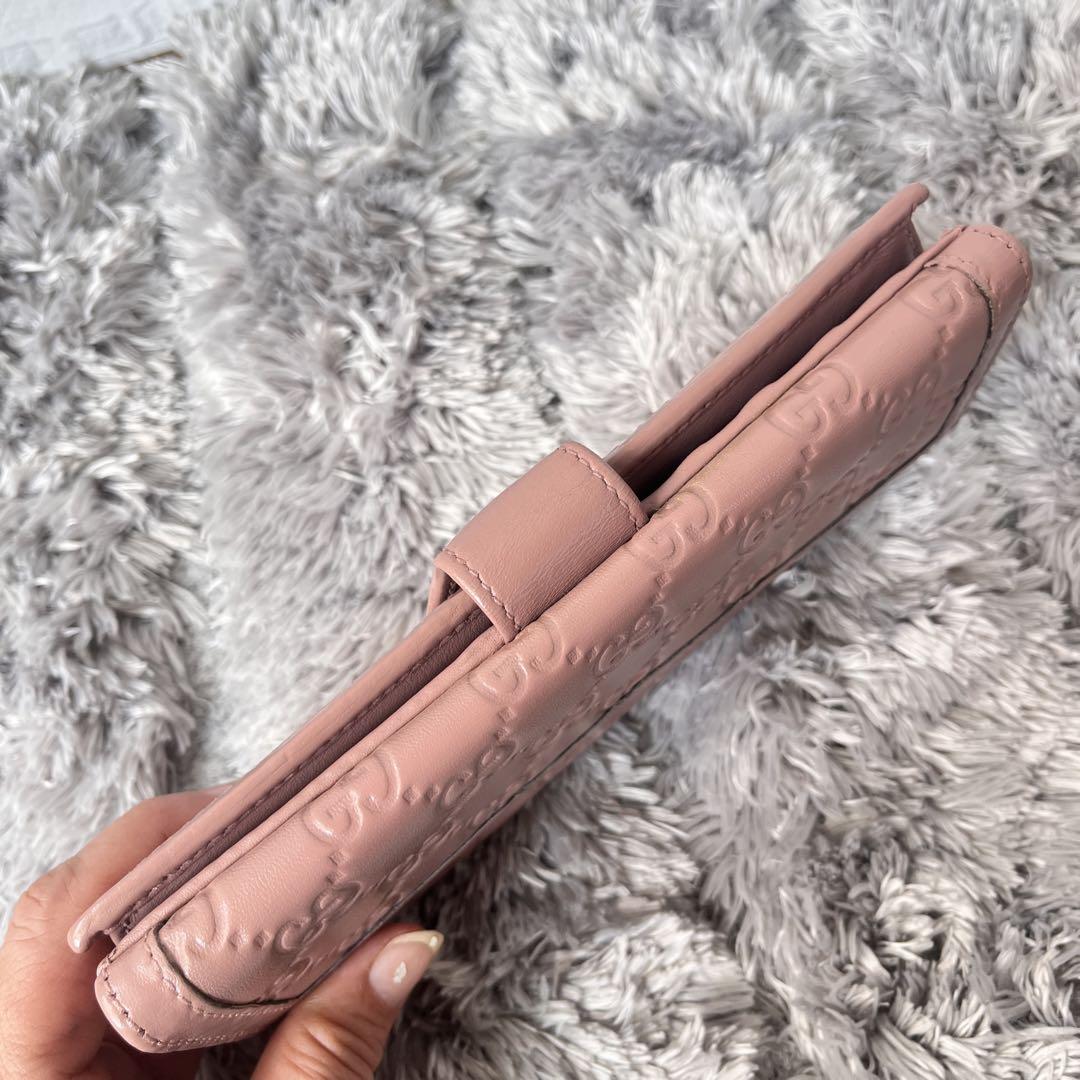 美品✨GUCCI 長財布　シマ　インターロッキング金具　ピンクベージュ