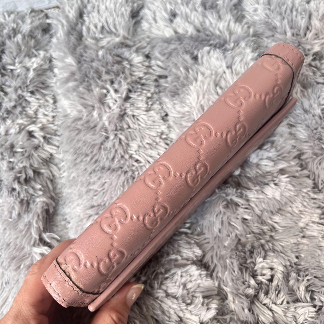 美品✨GUCCI 長財布　シマ　インターロッキング金具　ピンクベージュ