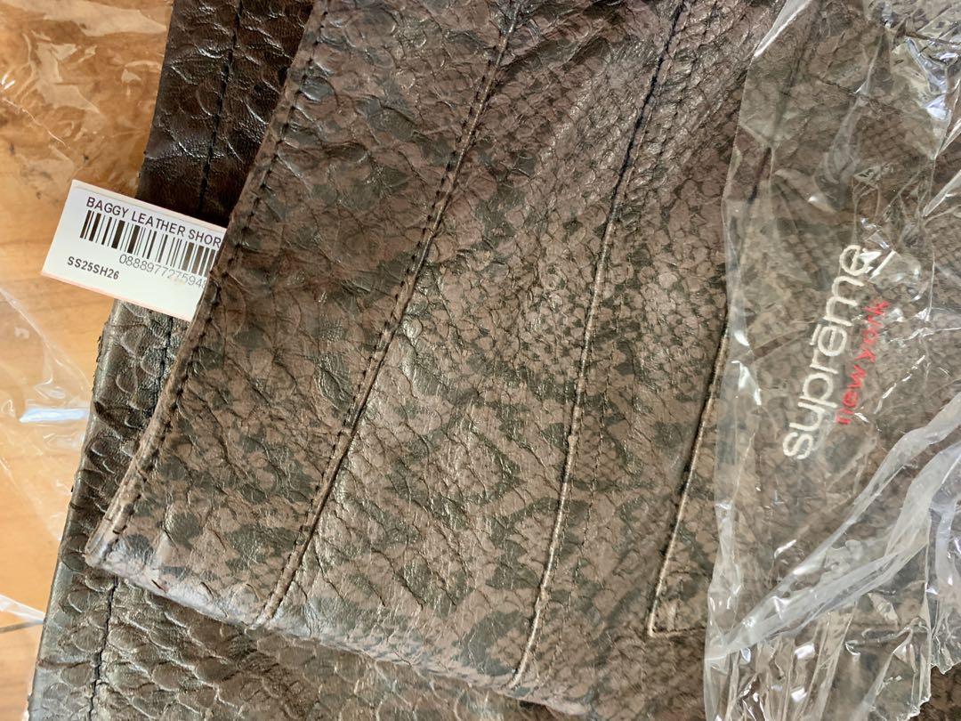 supreme BAGGY LEATHER SHORT 32 蛇 ブラウン