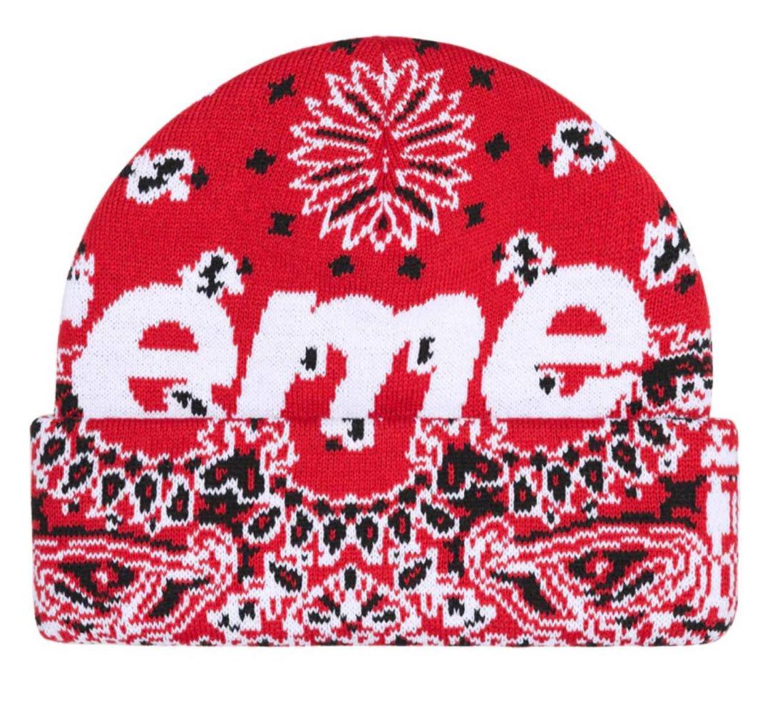 Supreme Big Logo Beanie Red Bandana 帽子 赤