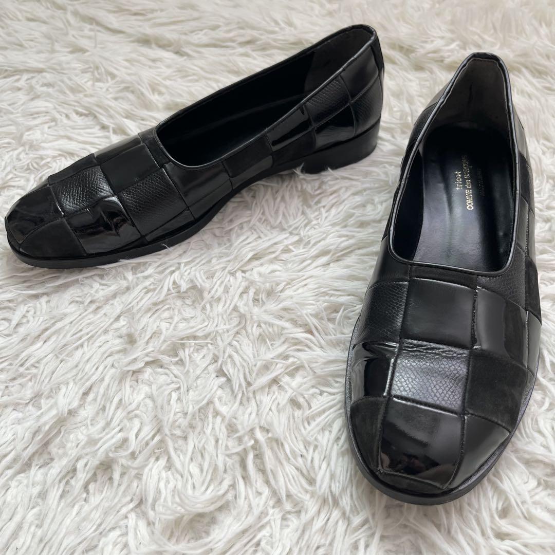 美品 トリコ コムデギャルソン ローファー 日本製 美品(トリココムデギャルソン)24.5 黒 レザー ローヒール