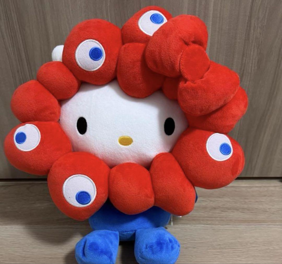 【万博限定ピンクリボンLサイズ】ミャクミャク×ハローキティ ぬいぐるみ 値下げ済【万博限定ピンクリボンLサイズ】ミャクミャク×ハロー