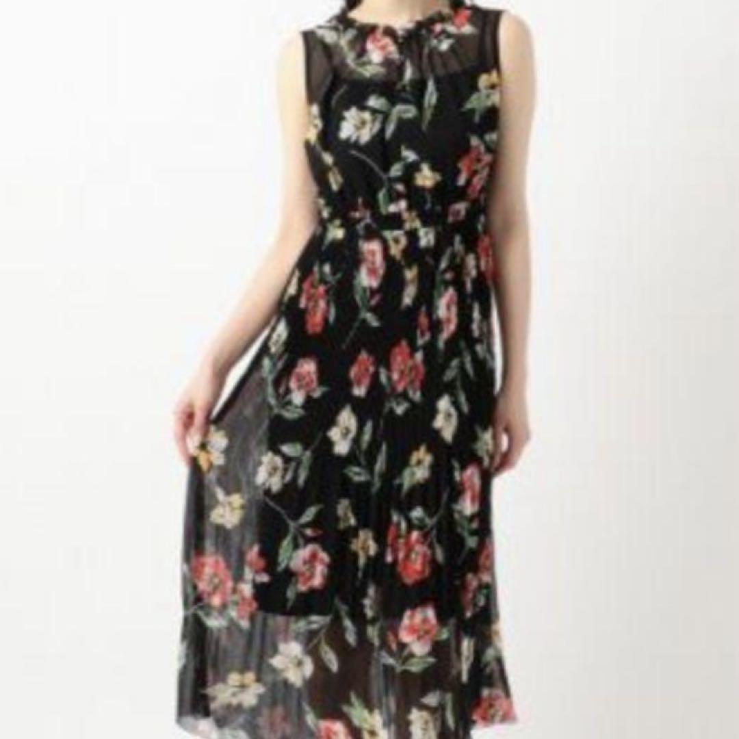 美品✨トッカ Lサイズ ＬＡＶＥＮＤＥＲ プリーツ ロングドレス シアー 花柄